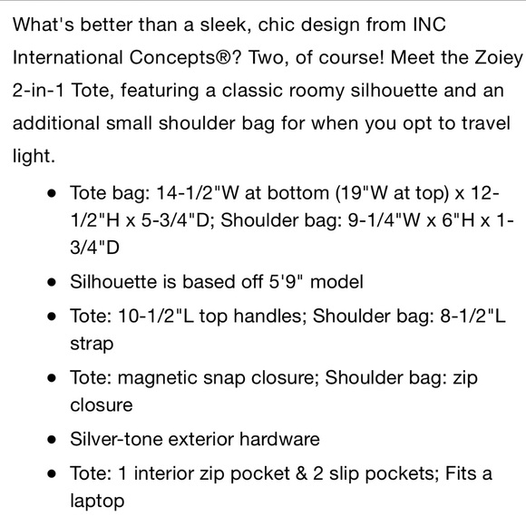 NWT❣️INC International Concepts Zoiey 2 for 1 Tote - Picture 6 of 6